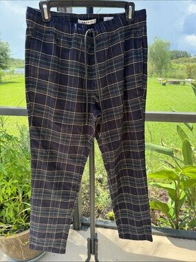 PacSun Navy Plaid Joggers with Yellow Stripe